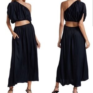 FARM Rio One-Shoulder Black Midi Dress